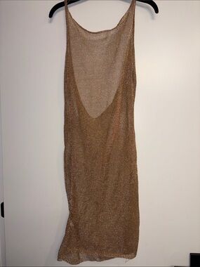 Sleeveless Metallic Sheer Slip Dress in Gold